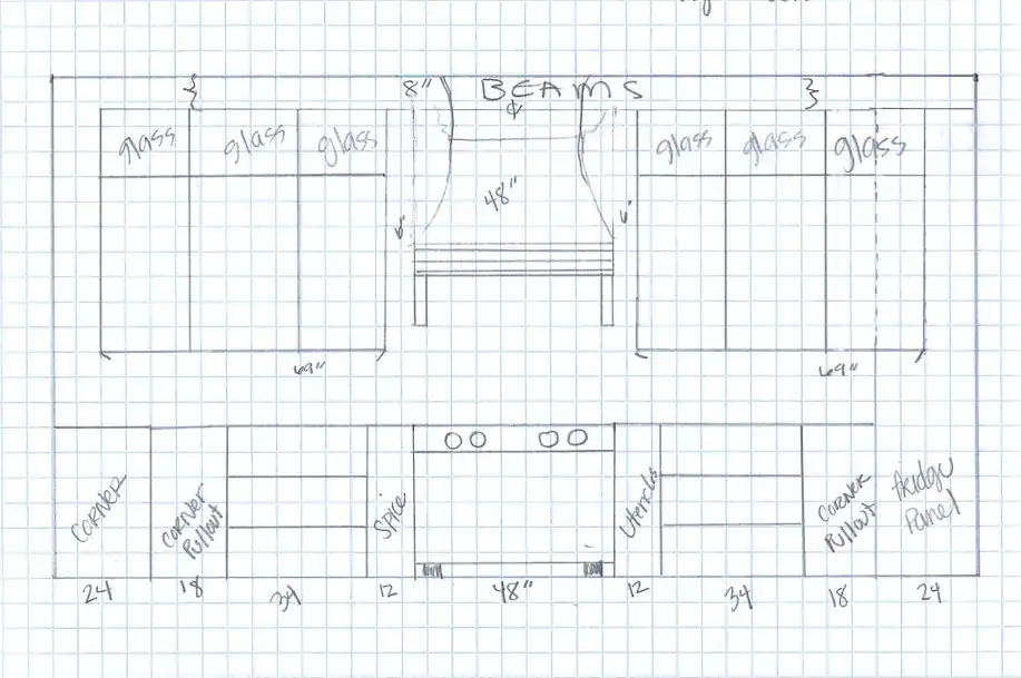 Original field sketch for 224 inch custom millwork range wall