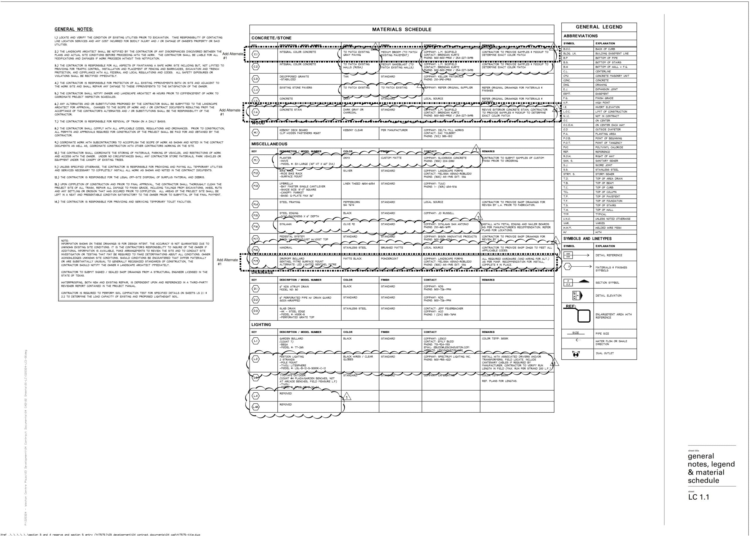 General Notes, Legend & Material Schedule